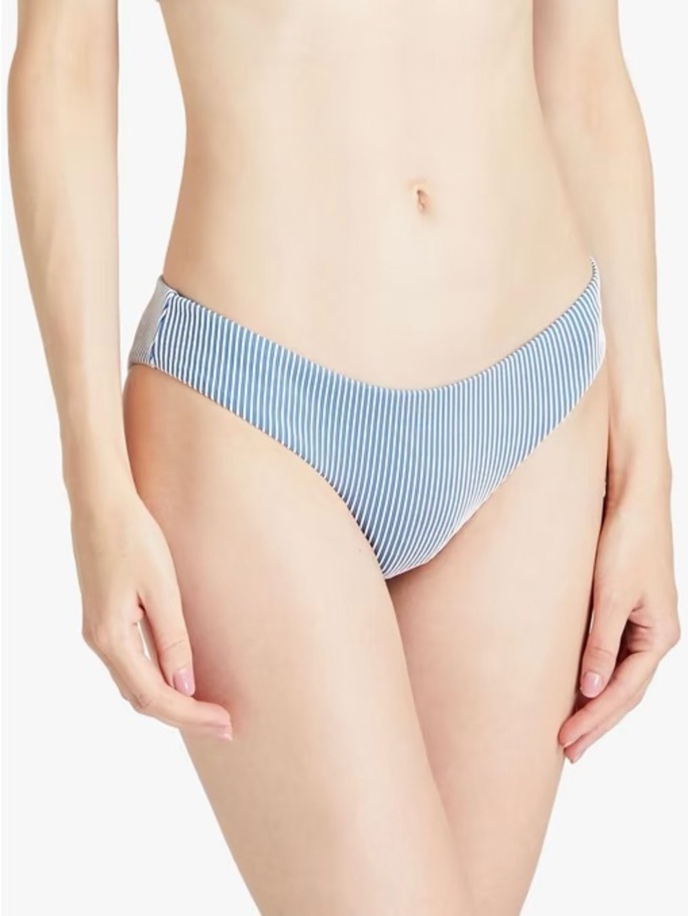 NWT Onia ‘Daisy’ Striped Ribbed Low-Rise Bikini Bottoms in “Snorkel Blue” Size L